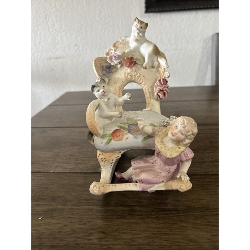 Vintage 8" Bisque Porcelain Rocking Chair Figurine – Little Girl with 2 Adorable